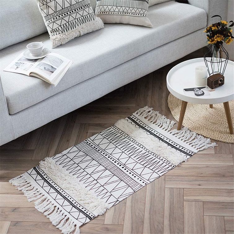 Dakota Fields Tufted Cotton Area Rug 2' X 3', Woven Fringe Throw Rugs